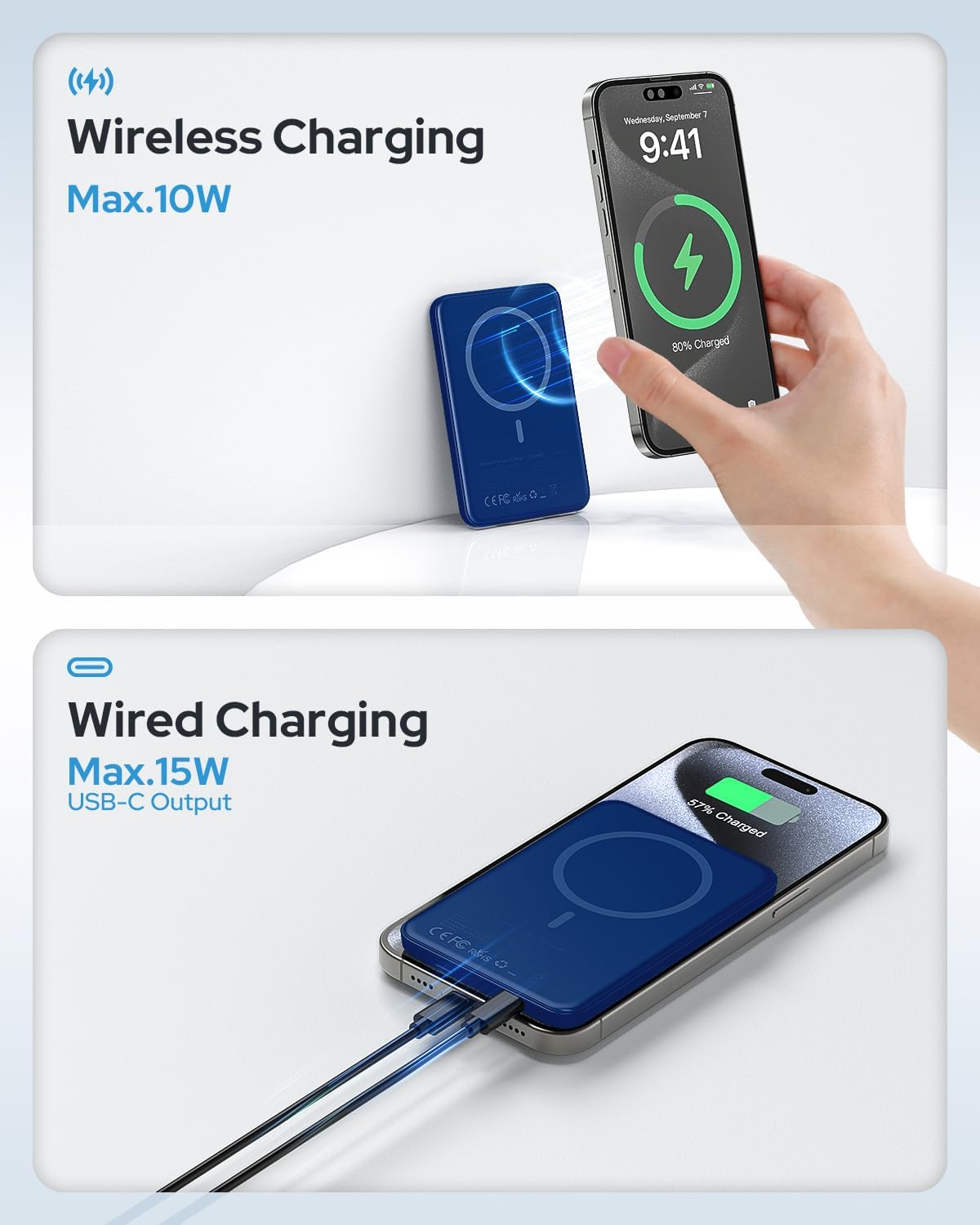 for Magsafe Portable Charger, 5000mAh Slim Magnetic Power Bank with USB-C | Travel Essential for MagSafe Battery Pack Wireless, Compatible with 17/16/15/14/13/12 Series (Cosmic Blue) - Image 5