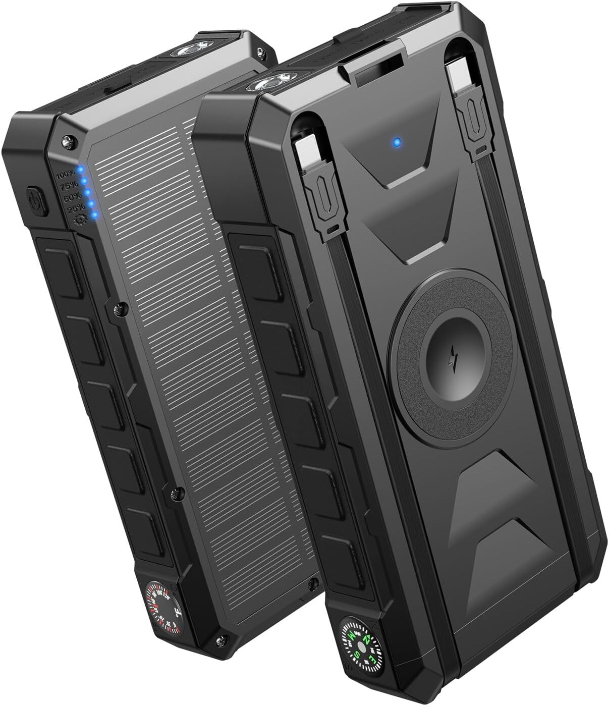SOARAISE 50000mAh 22.5W Solar Power Bank Wireless Portable Charger | PD QC 3.0 Fast Charging, Built-in 2 Cables, Solar Charging & Bright Flashlight, External Battery Pack for Camping Travel