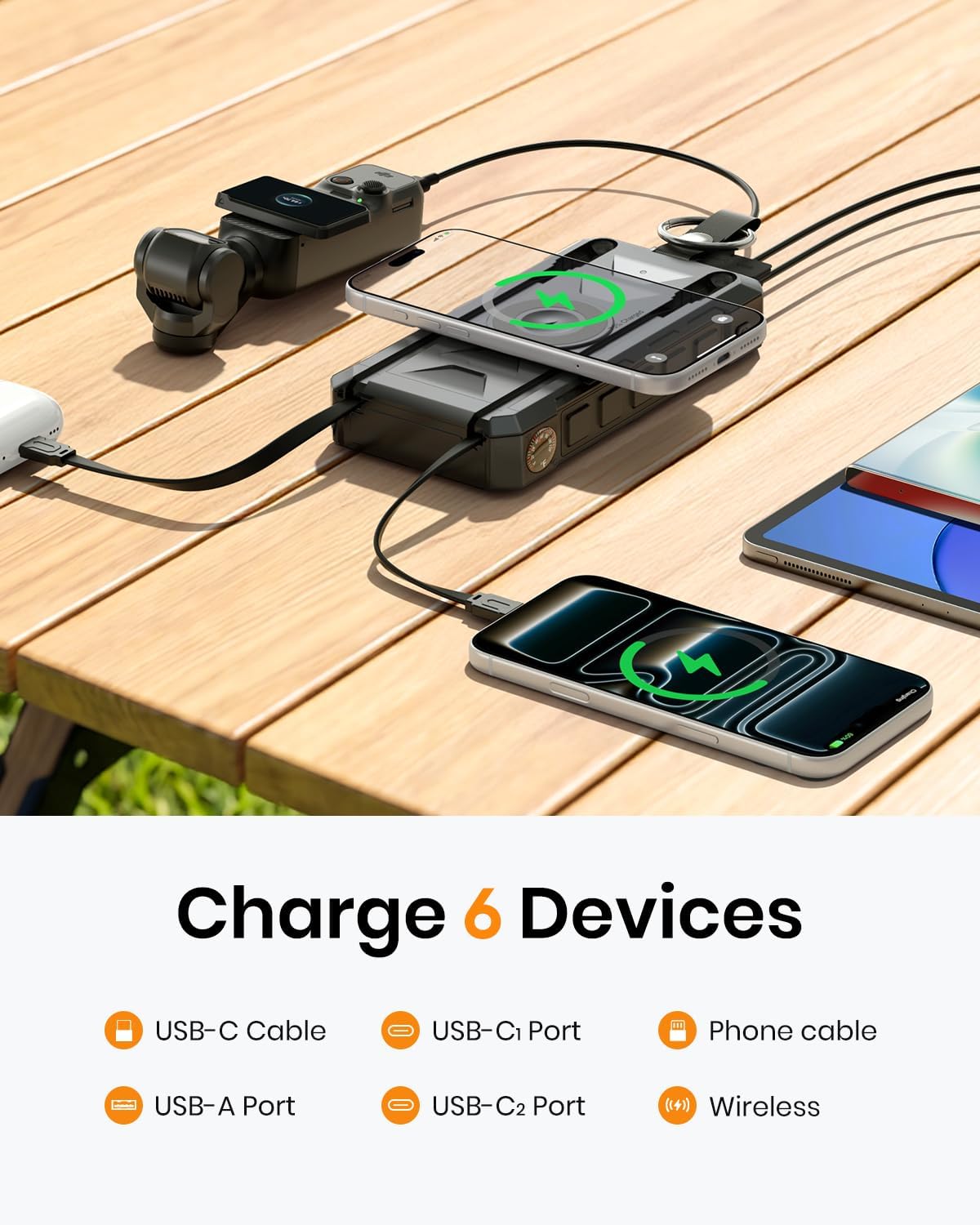SOARAISE 50000mAh 22.5W Solar Power Bank Wireless Portable Charger | PD QC 3.0 Fast Charging, Built-in 2 Cables, Solar Charging & Bright Flashlight, External Battery Pack for Camping Travel - Image 3