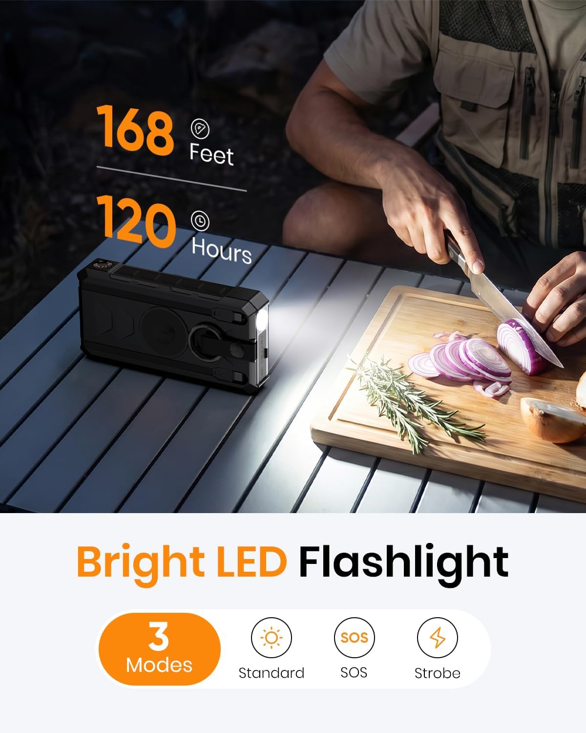 SOARAISE 50000mAh 22.5W Solar Power Bank Wireless Portable Charger | PD QC 3.0 Fast Charging, Built-in 2 Cables, Solar Charging & Bright Flashlight, External Battery Pack for Camping Travel - Image 8